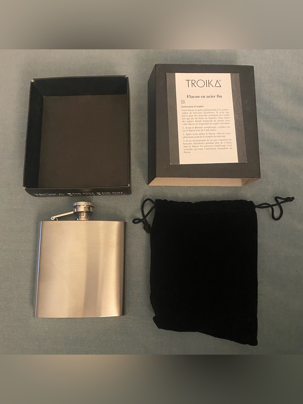 NIB Troika Germany Stainless Steel Hip Flask 7oz 200ml Gift Box Pouch Never Used